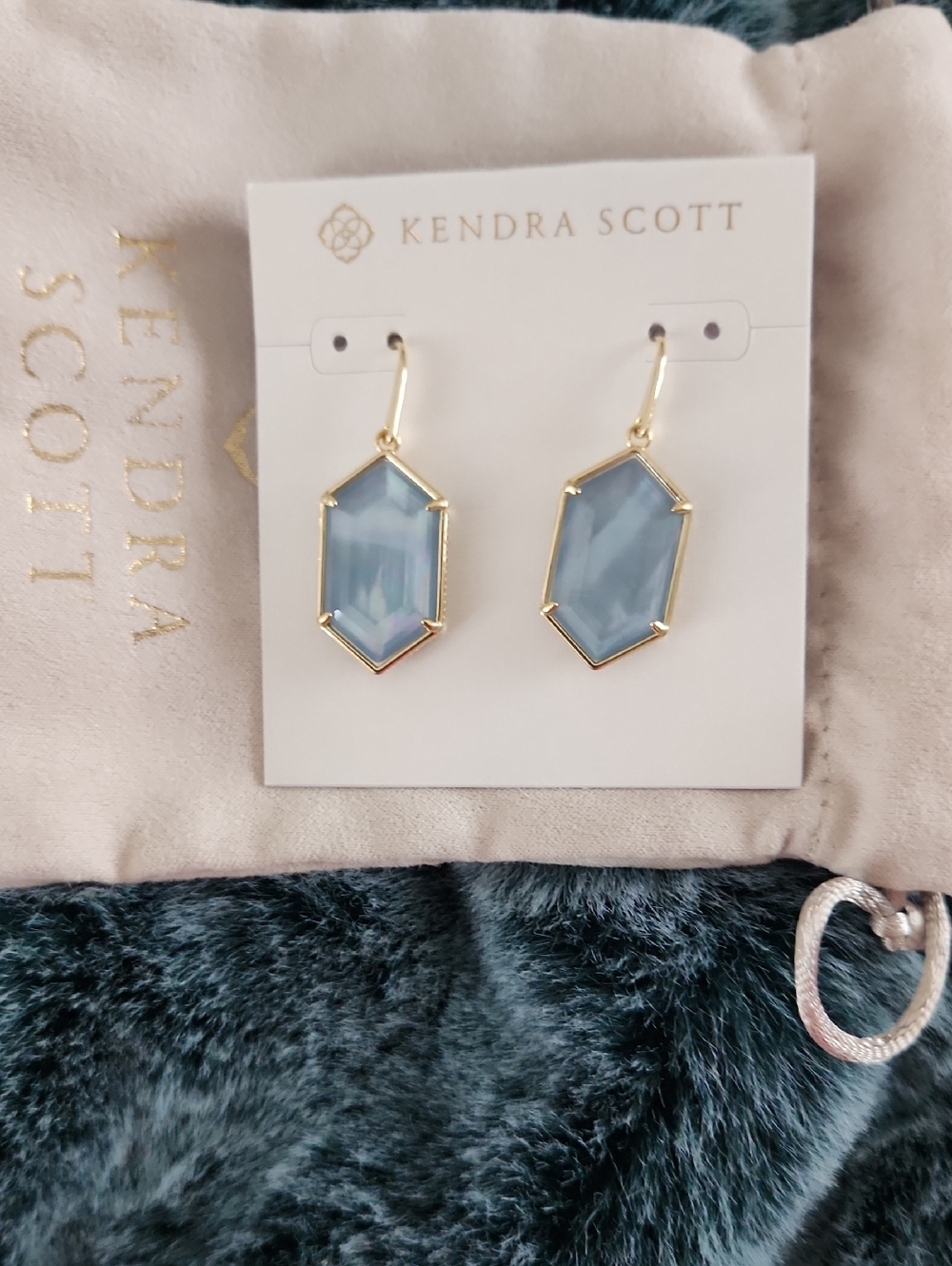 Kendra Scott Light Blue Hexagon Gold Drop Earrings